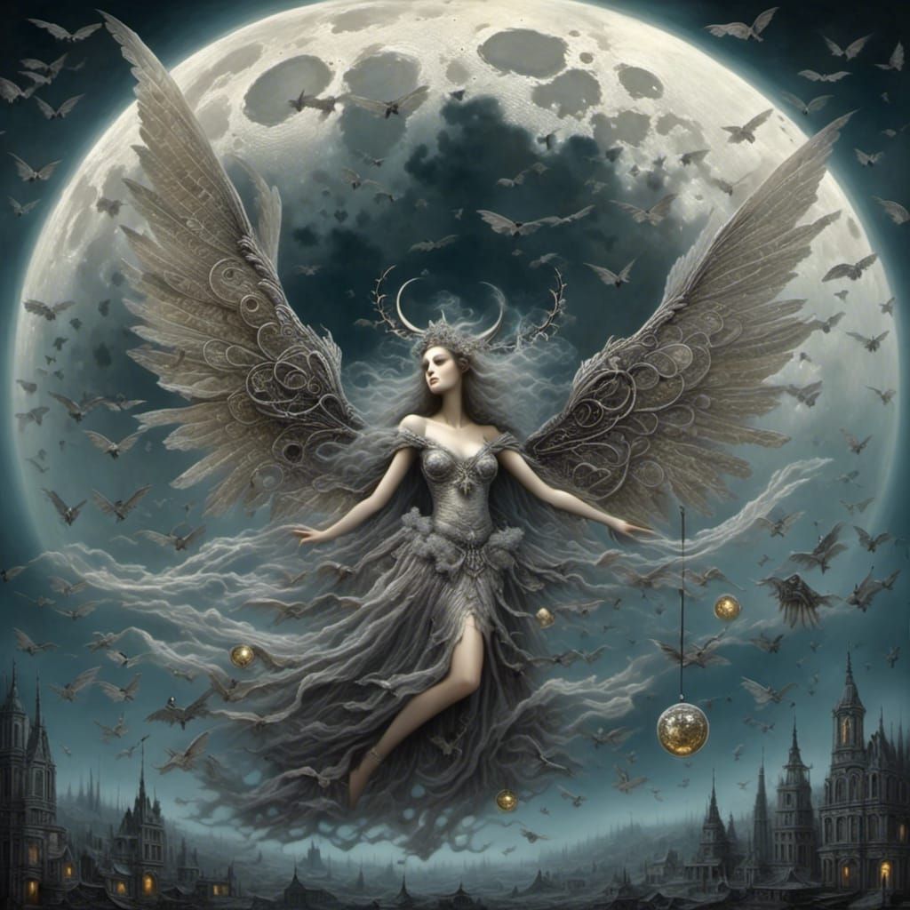 Mothman Soaring Silvery Moonlit Fantasy