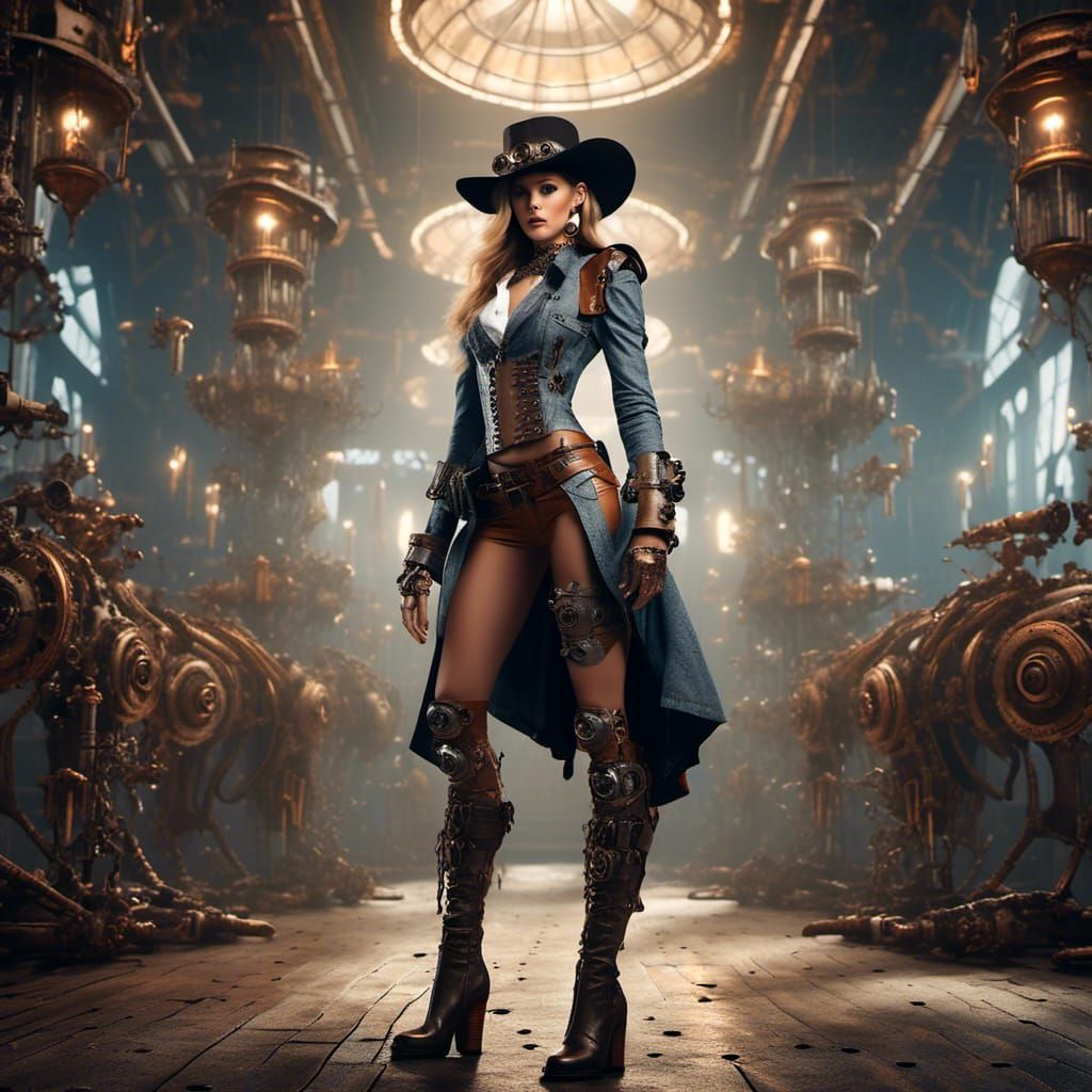 Futuristic Steampunk Cowgirl with Colt Pistols