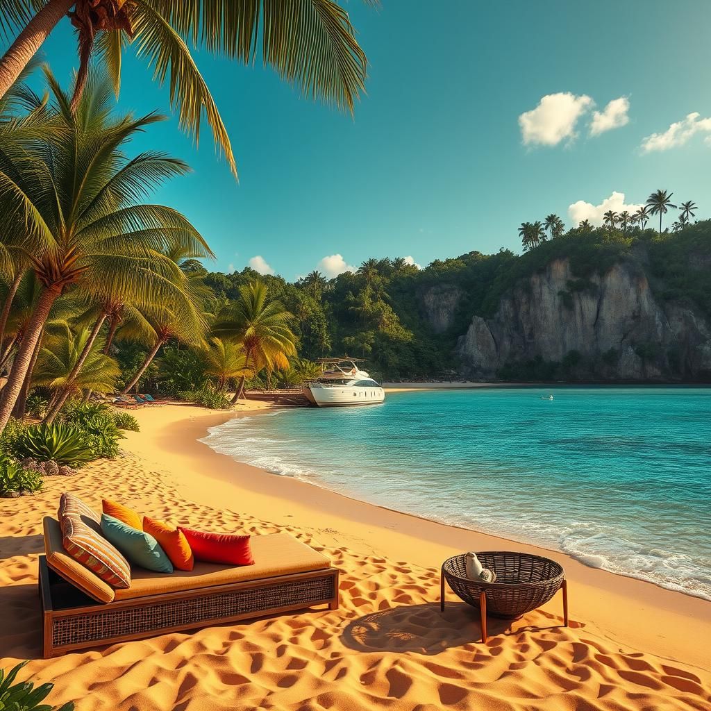 Tropical Island Lagoon: Hyperrealistic Digital Art