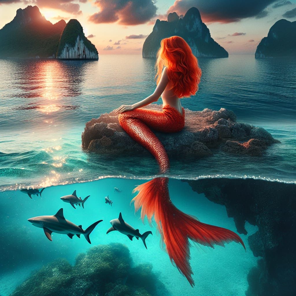 Enchanting Mermaid Observing Underwater Kingdom