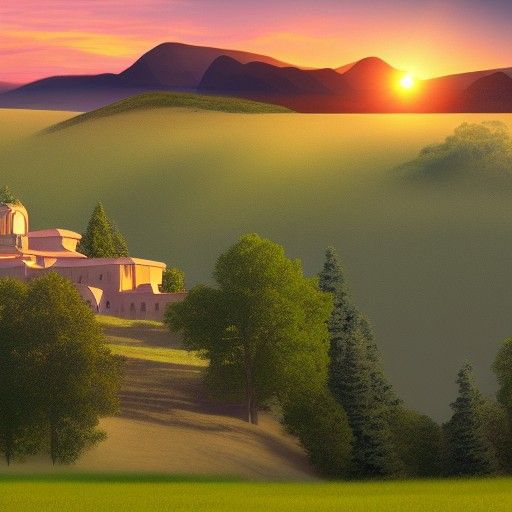Monastery at Sunrise in Rolling Hills