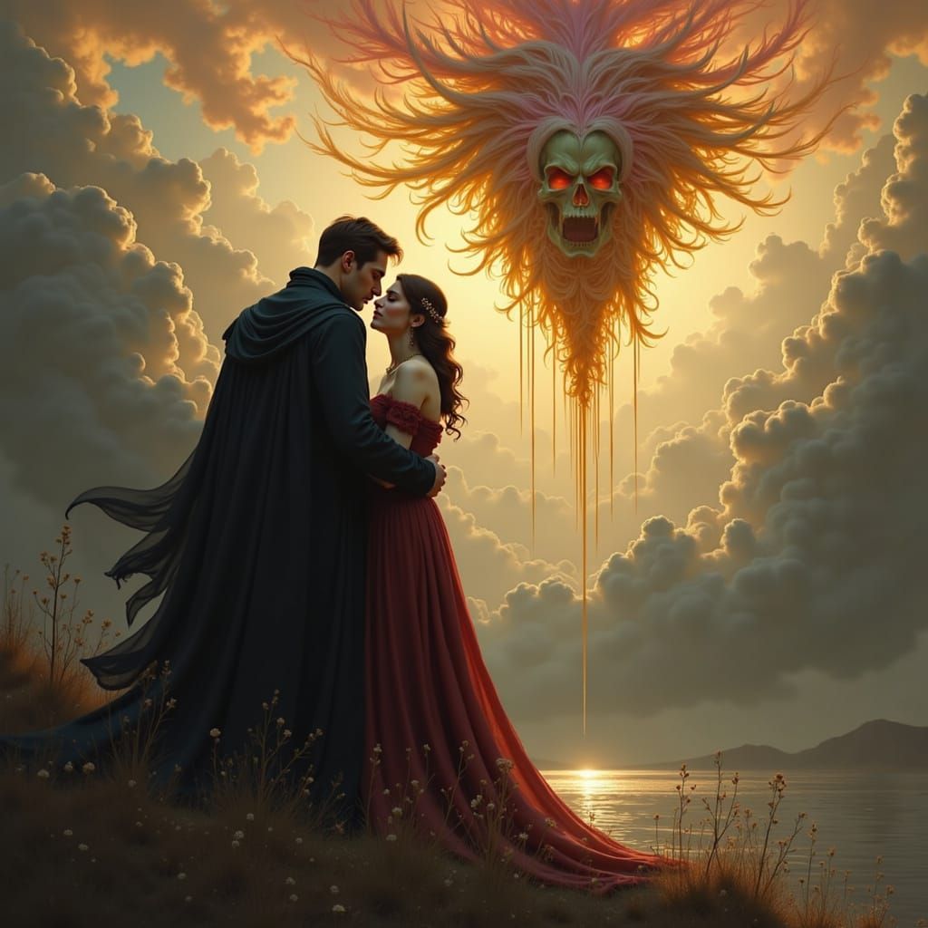 Death's Romantic Embrace: A Haunting AI Art