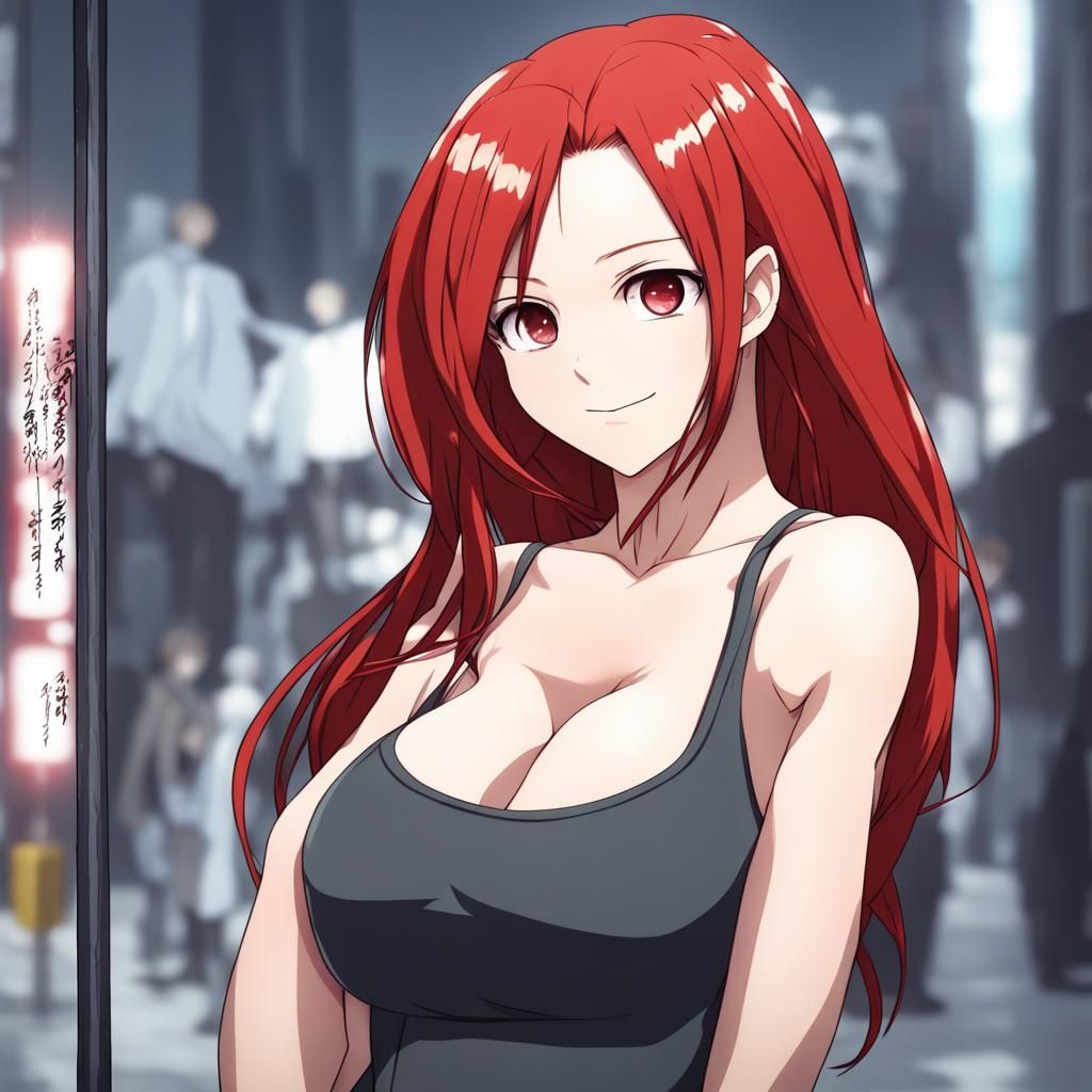 Anime Girl with Red Hair in Manga Style