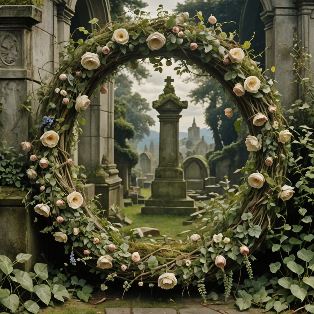 Ethereal Memorial Bloom in a Forgotten Cemetery
