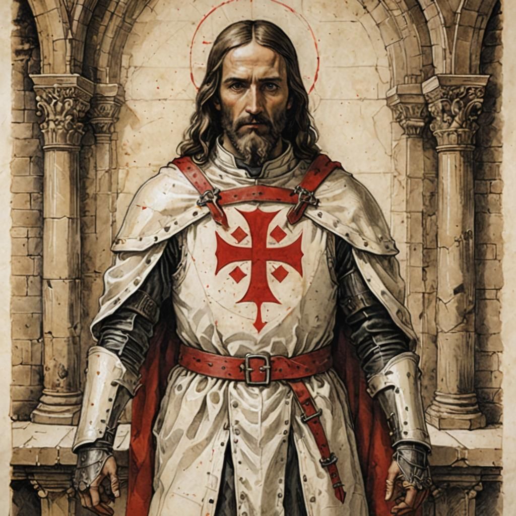 Templar Knight in Jerusalem: Renaissance Parchment Drawing