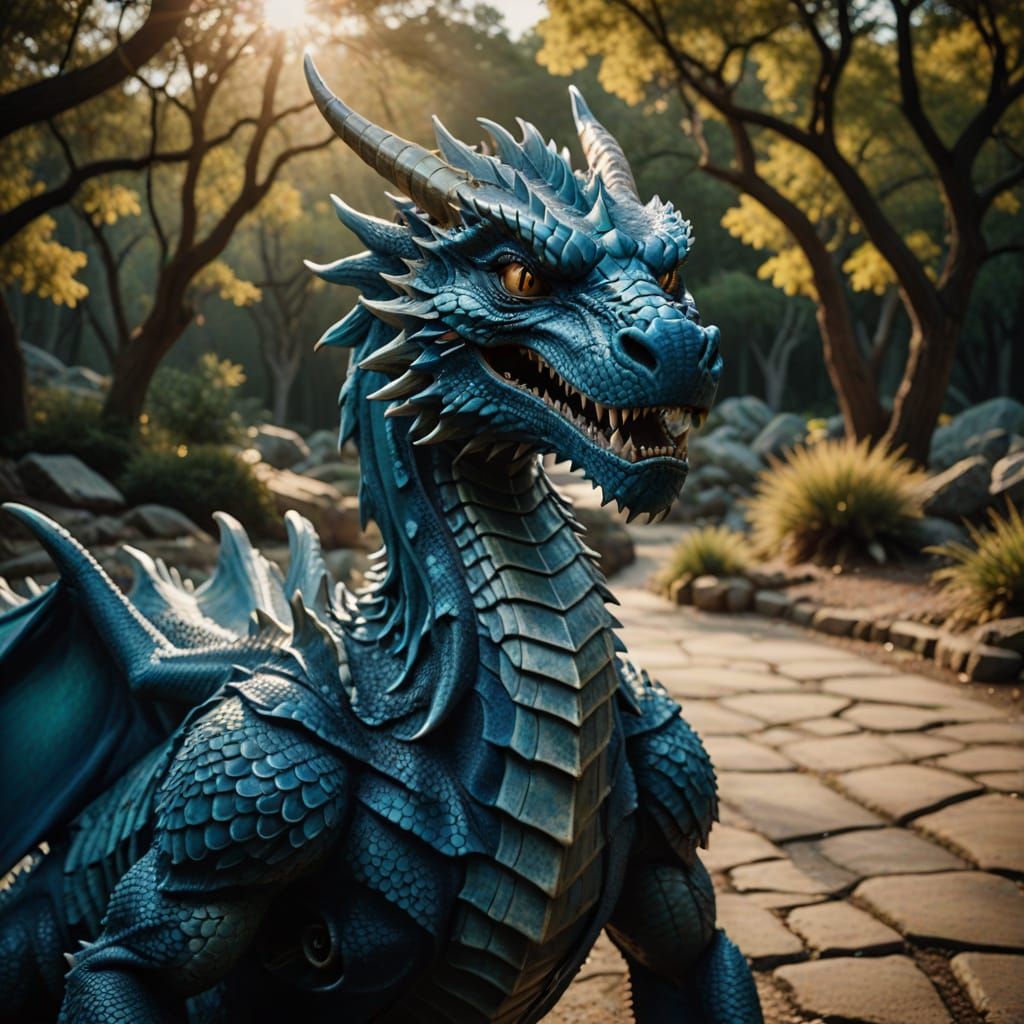 Epic Blue Serpentine Dragon Cinematic Portrait