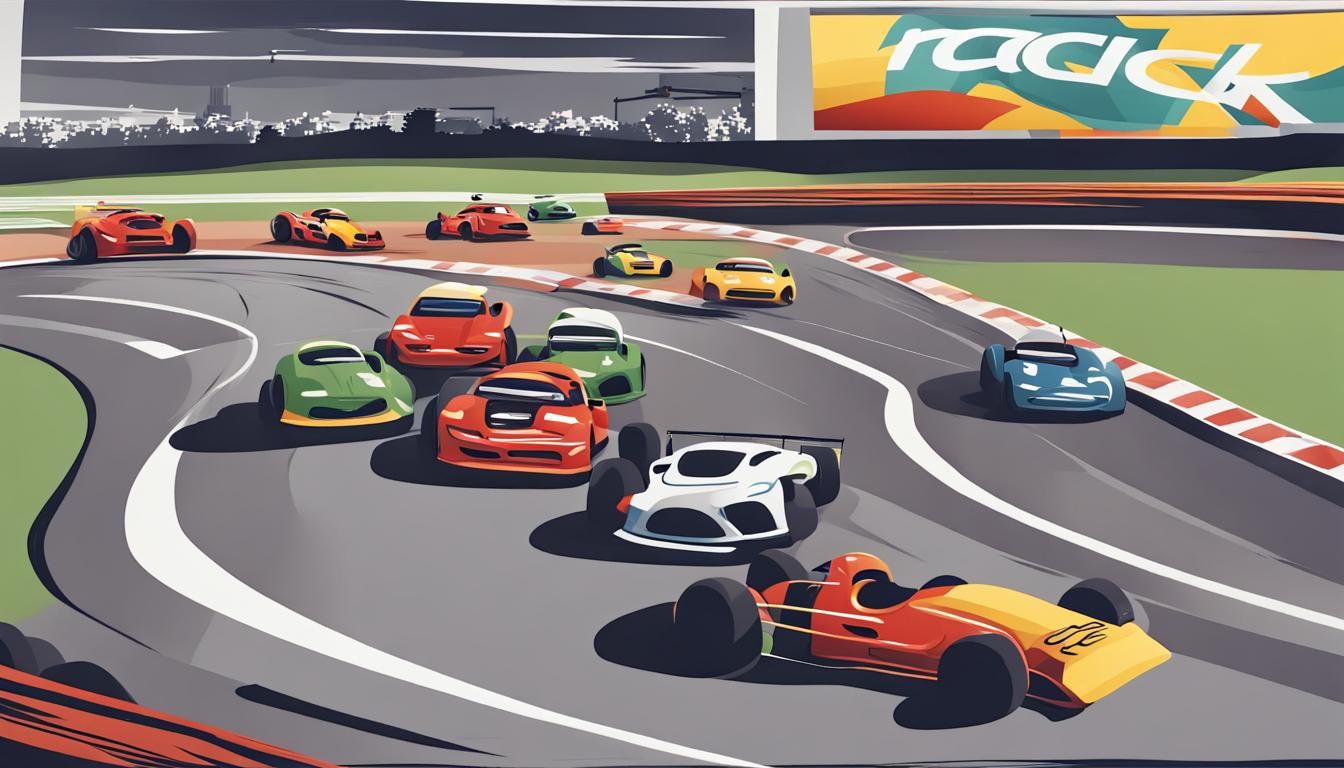 Race Cars Speeding Around Racetrack Scene