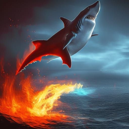 Fiery Shark in Ice: Digital Matte Painting