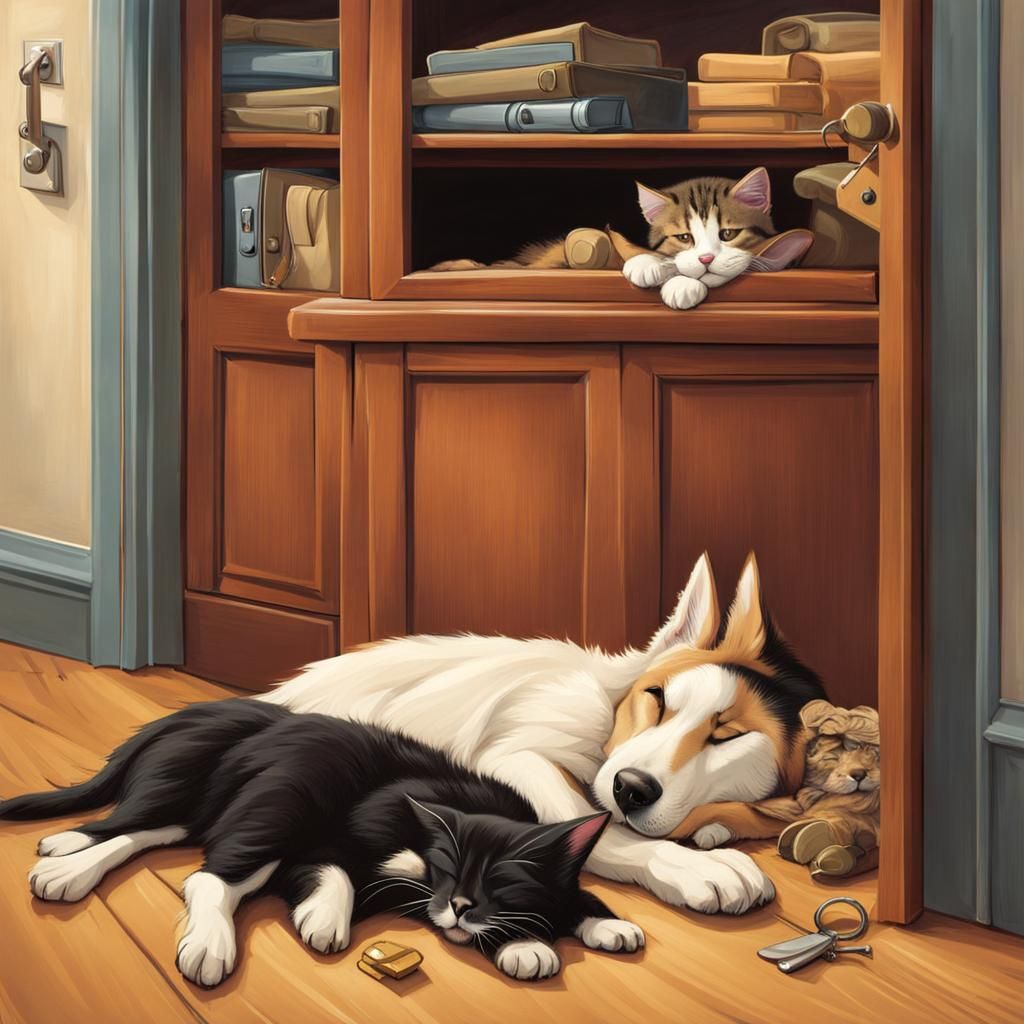 Humorous Kittens Burglarizing House While Dog Sleeps