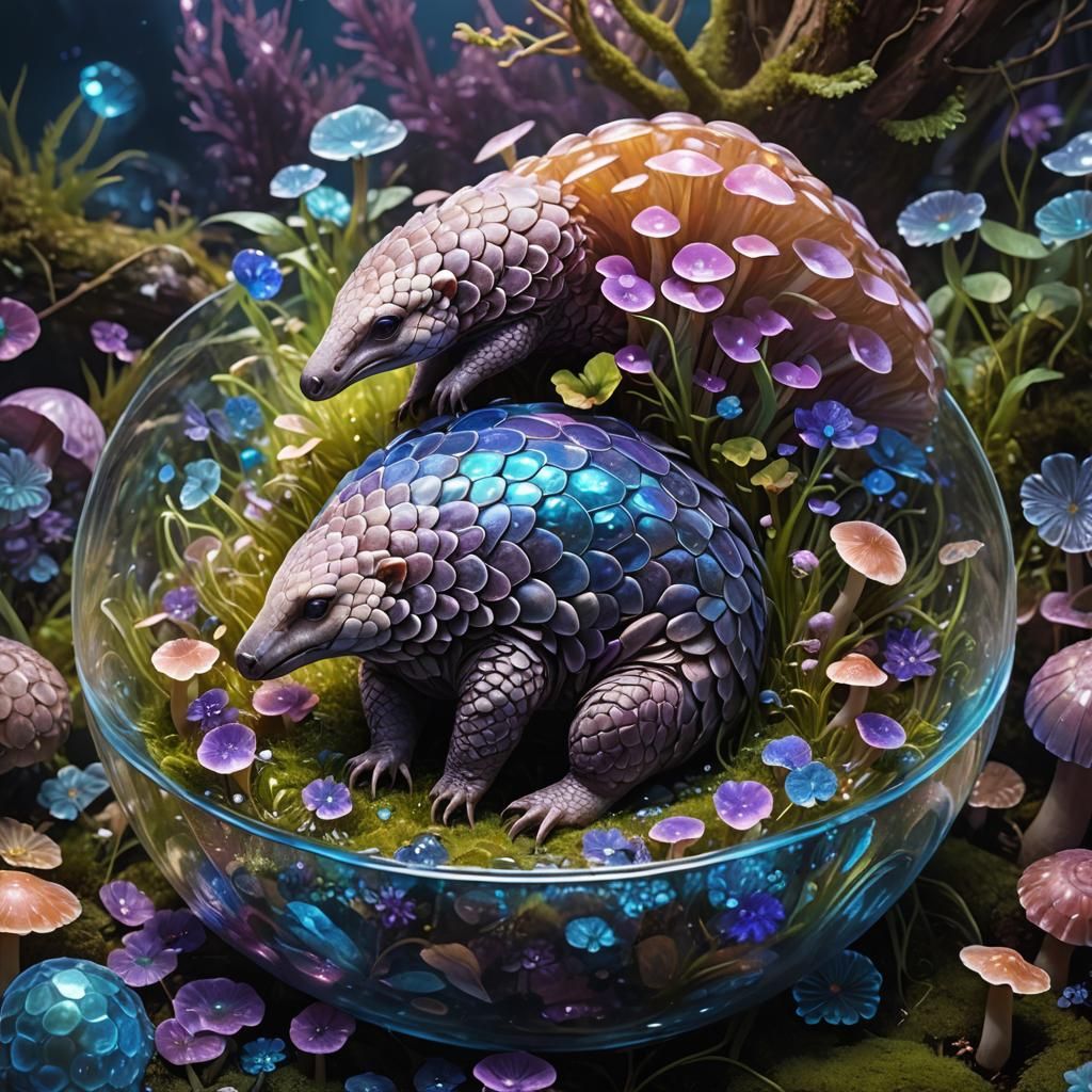 Pangolin in Jelly with Luminous Mushrooms