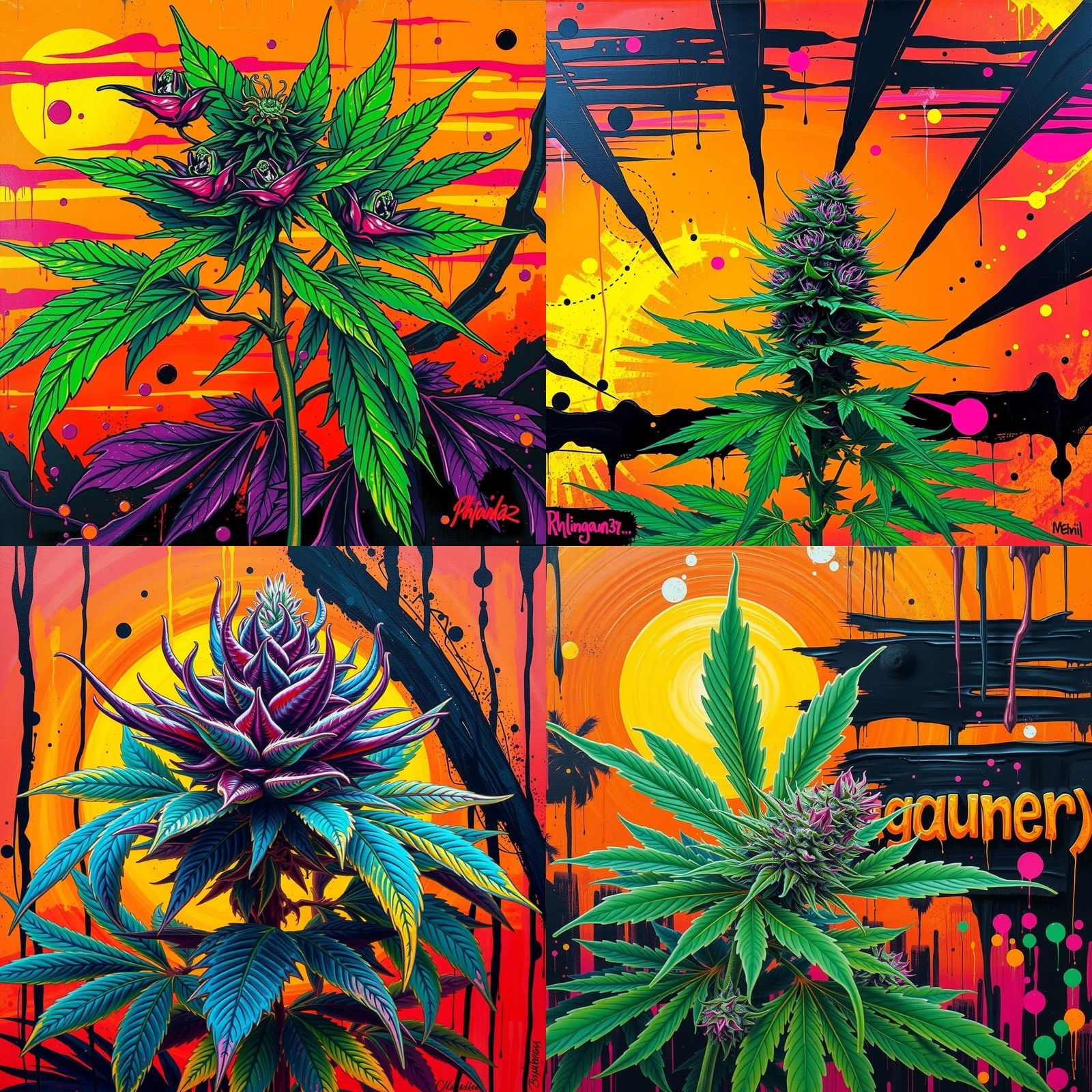 Psychedelic Cannabis Scene in Vibrant Colors