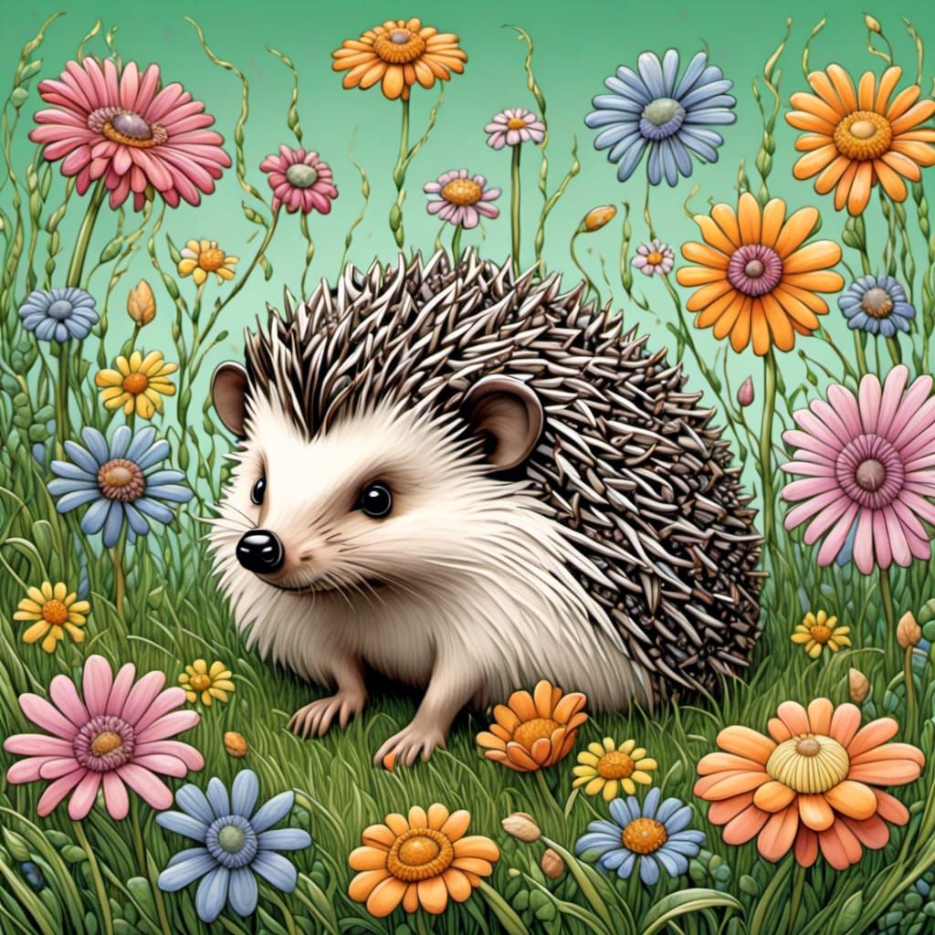 Adorable Anime Hedgehog Surrounded by Pastel Flowers