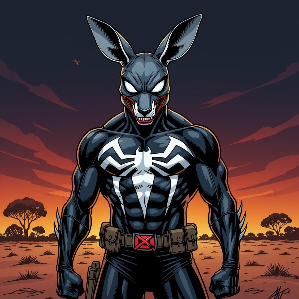 Venom Kangaroo in Comic Book Style
