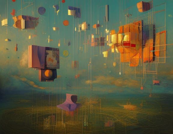 Colorful Abstract Patchwork in Surrealist Style