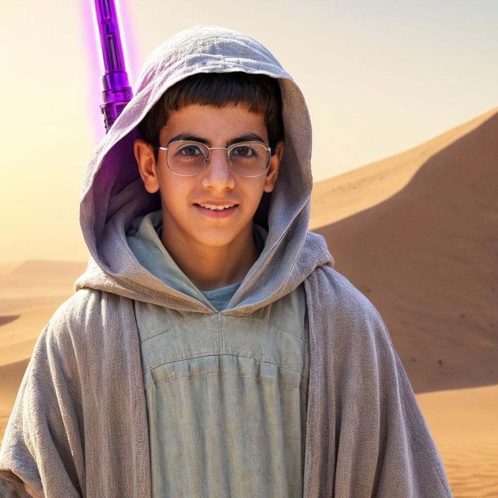 Jedi Master Portrait on Tatooine with Purple Lightsaber