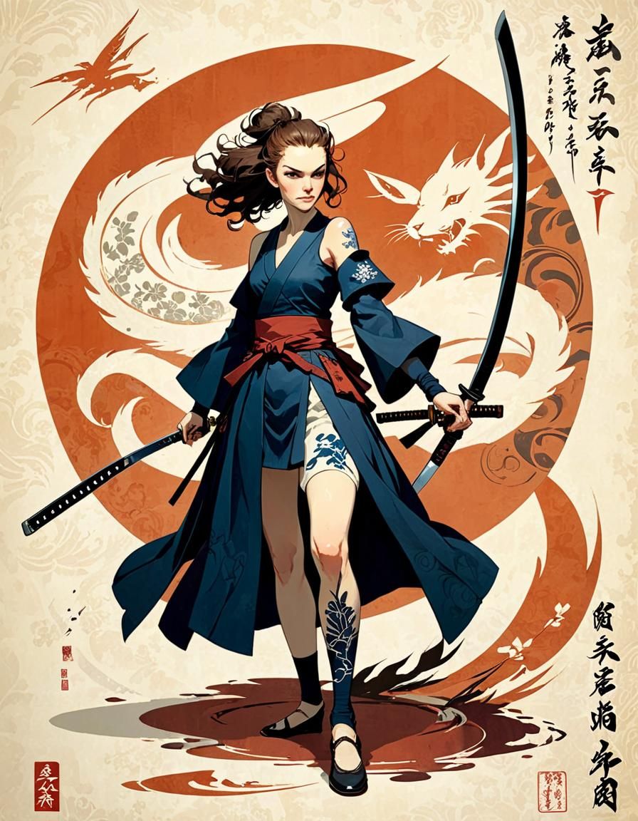 Anime Female Warrior with Katana in Cory Loftis Style