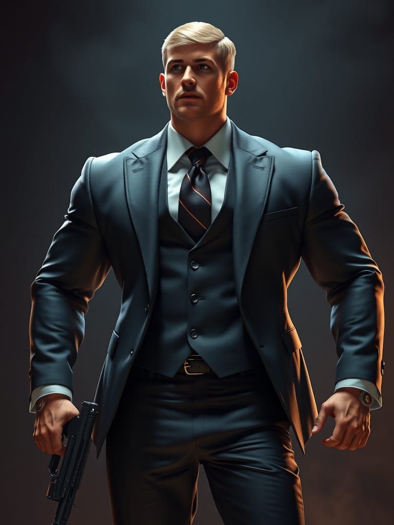 Hyper-Muscular Agent Prince in Regal, Cinematic Pose