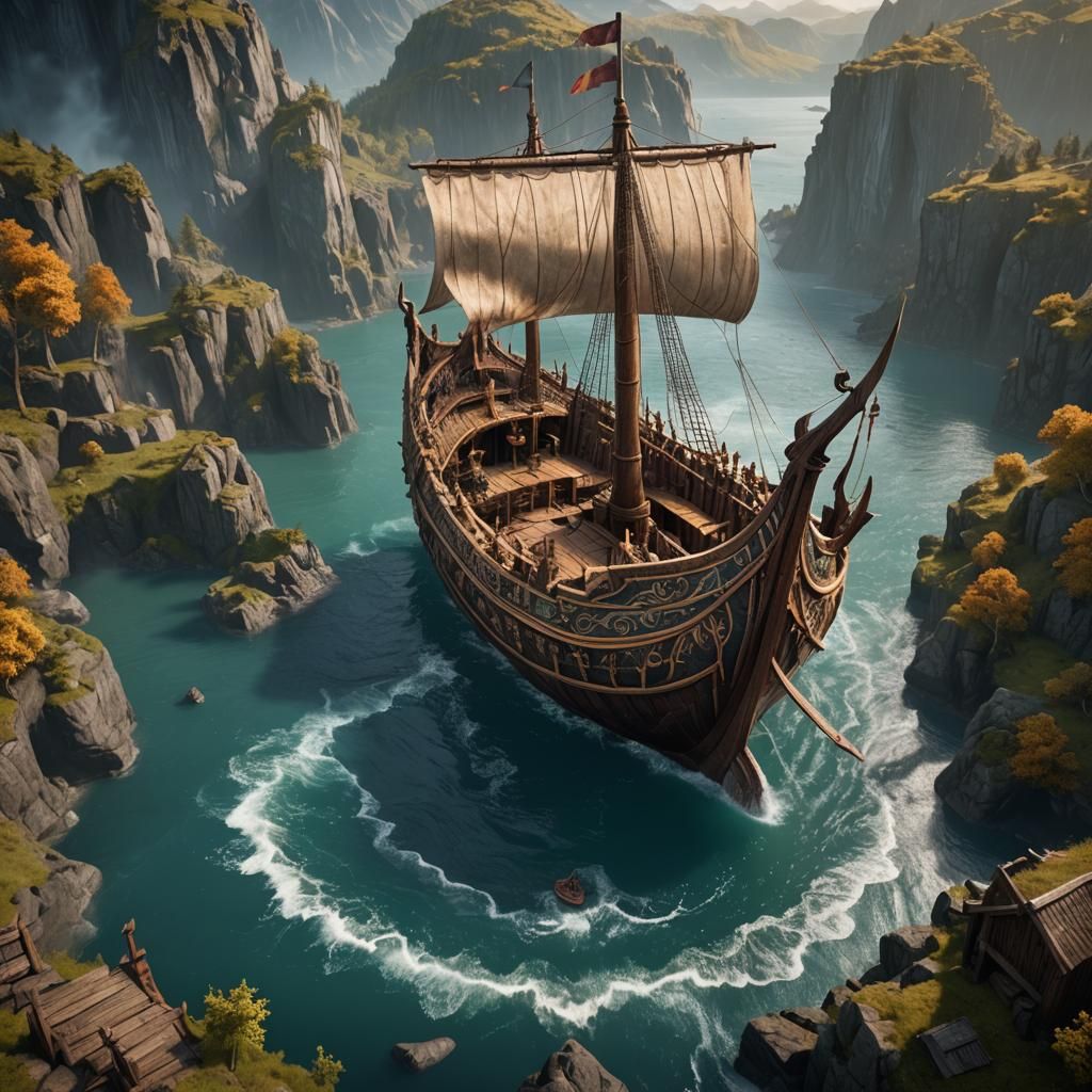 Detailed Viking Ship Matte Painting in 8k