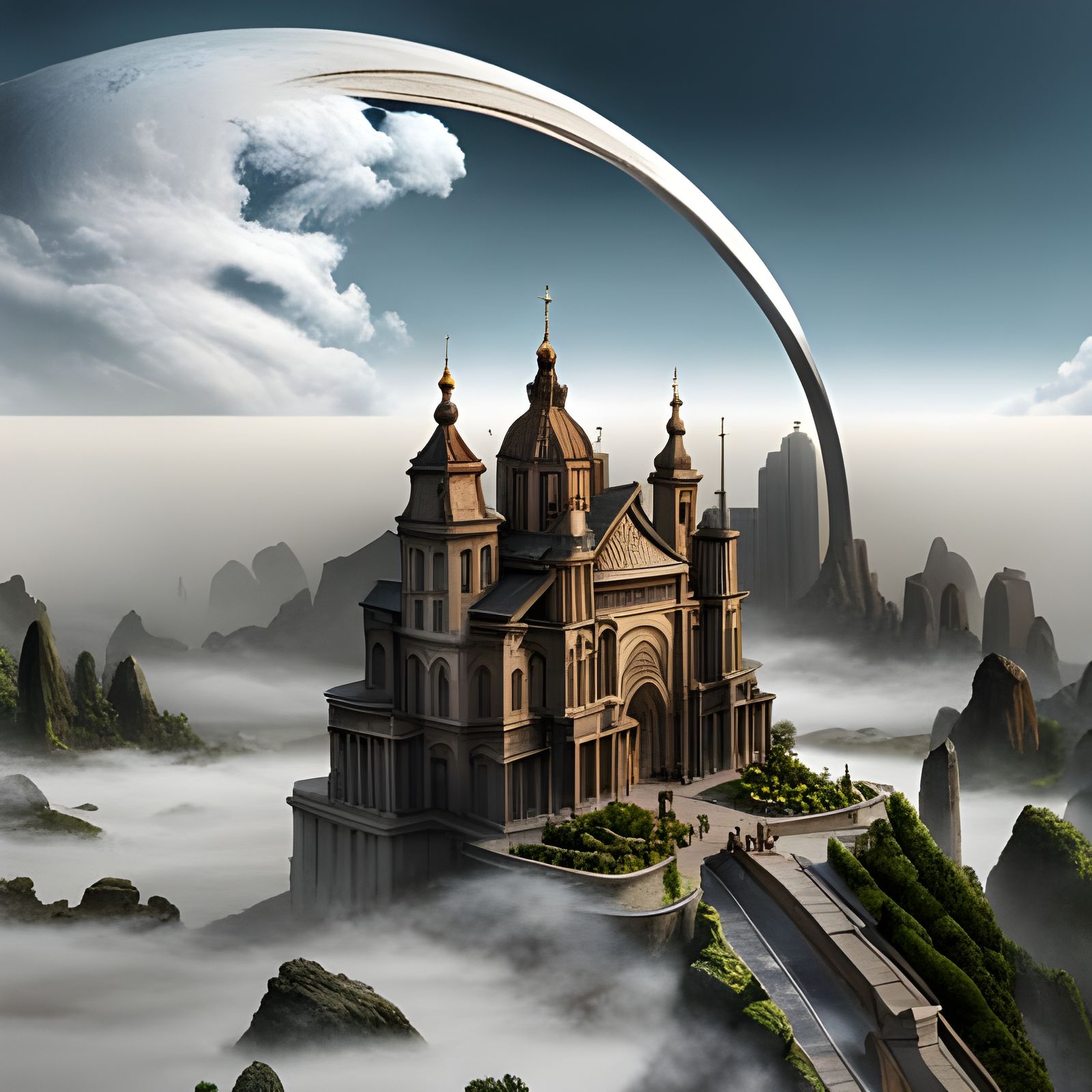 Surreal World Walkers in a Gustave Doré Style