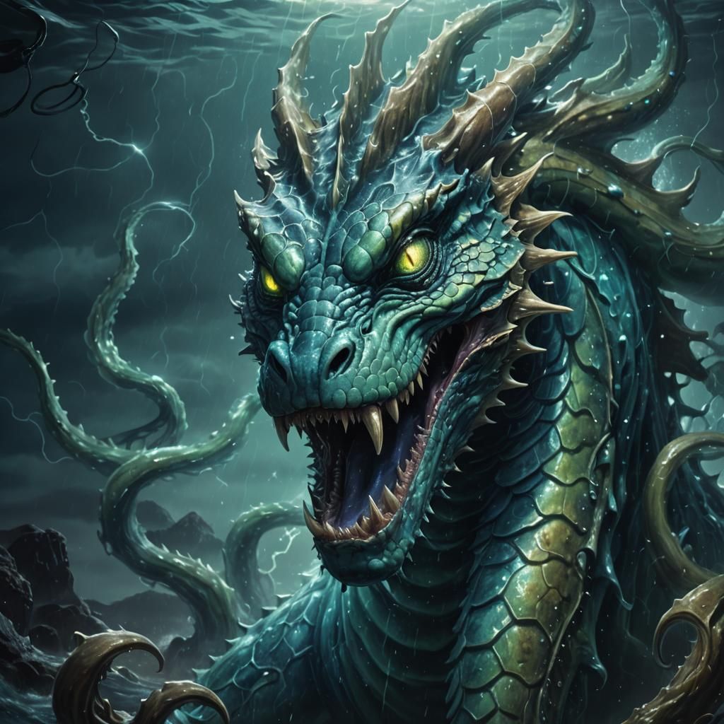 Serpentine Sea Monster in Dark Fantasy Style