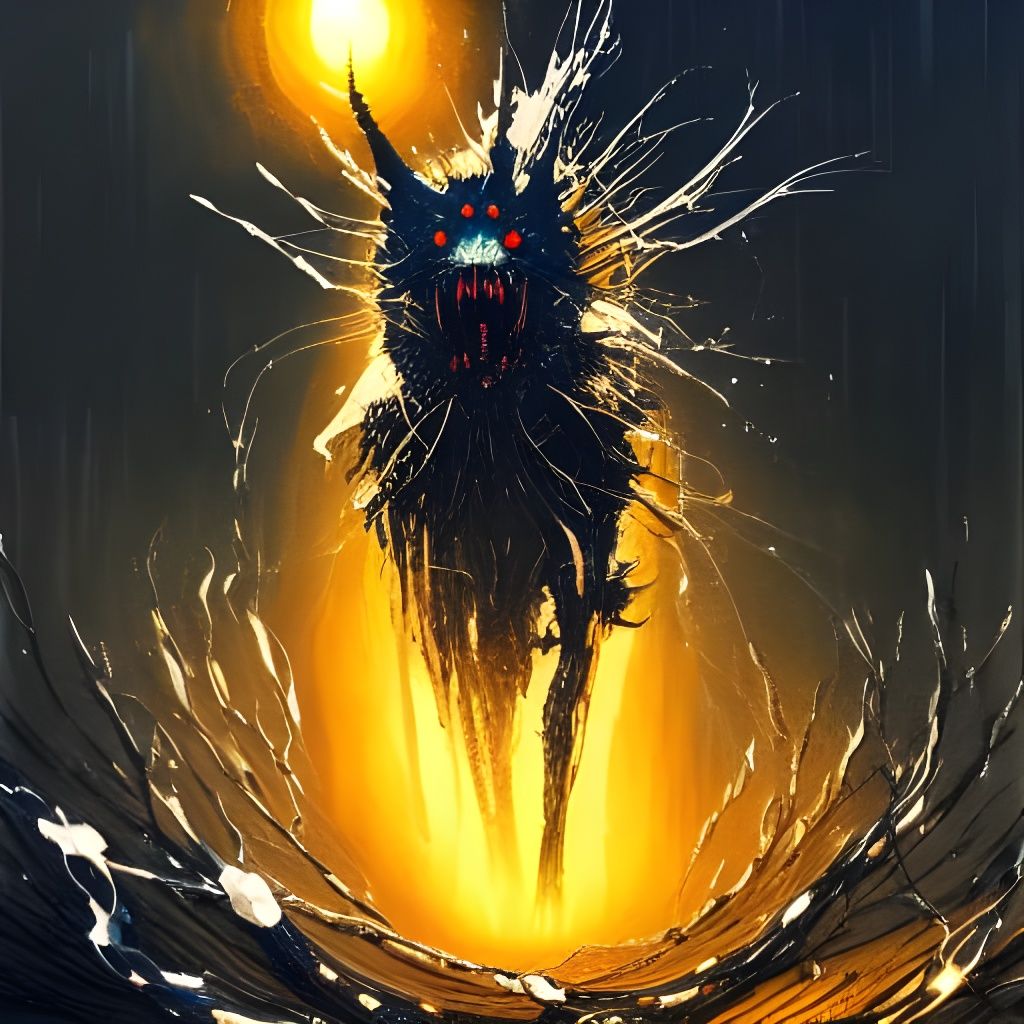 Chained Fenrir with Glowing Eyes: Maximalist Art