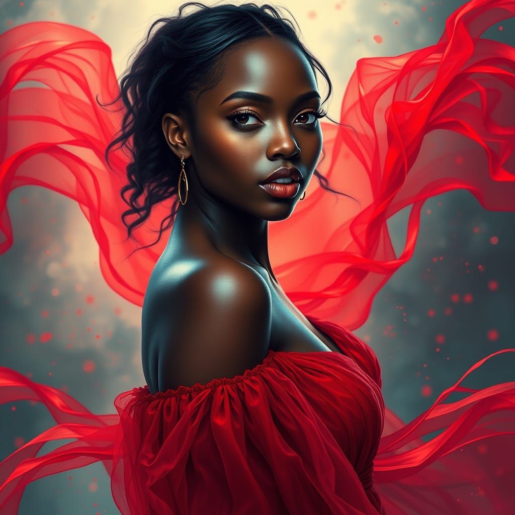 Scarlet Dress Portrait: Ethereal Black Woman