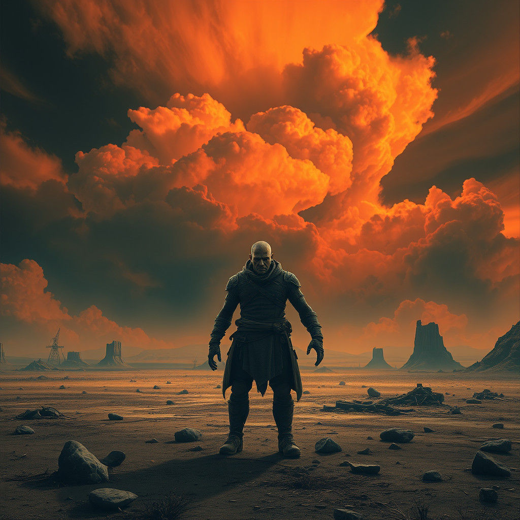 Ominous Figure in Post-Apocalyptic Landscape