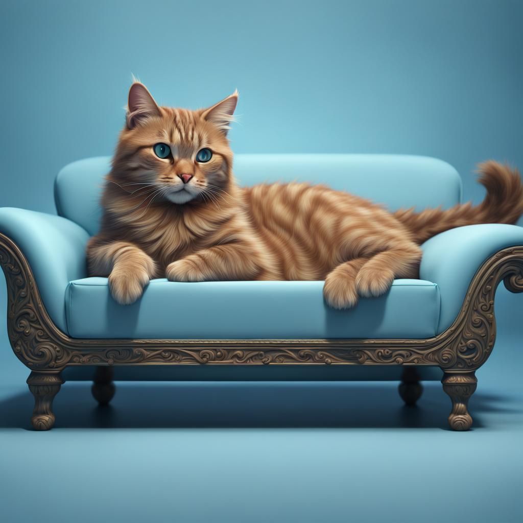 Cat on Modern Couch: Detailed Matte Painting