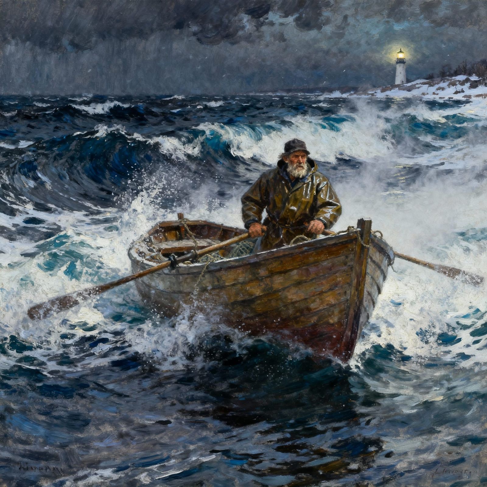 Rugged Fisherman Braving Stormy Winter Seas