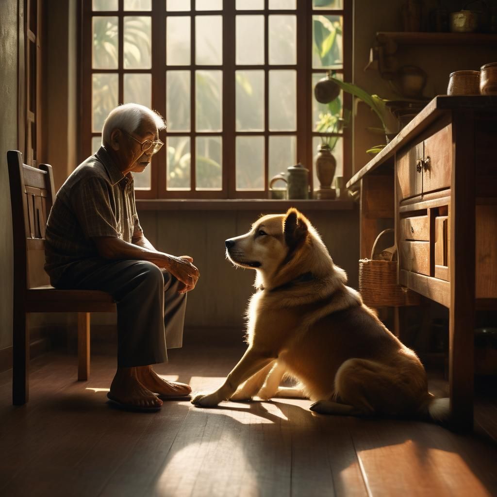 Heartwarming Film Still of Dog Caring for Owner