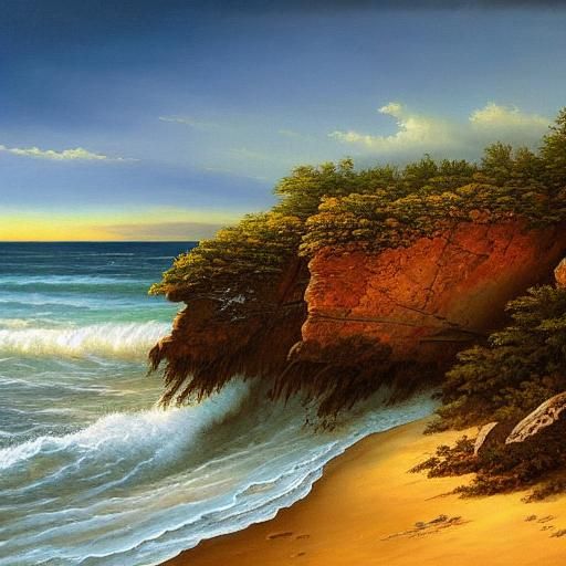 Shipwreck on Sandy Shore at Dawn: Oil Painting