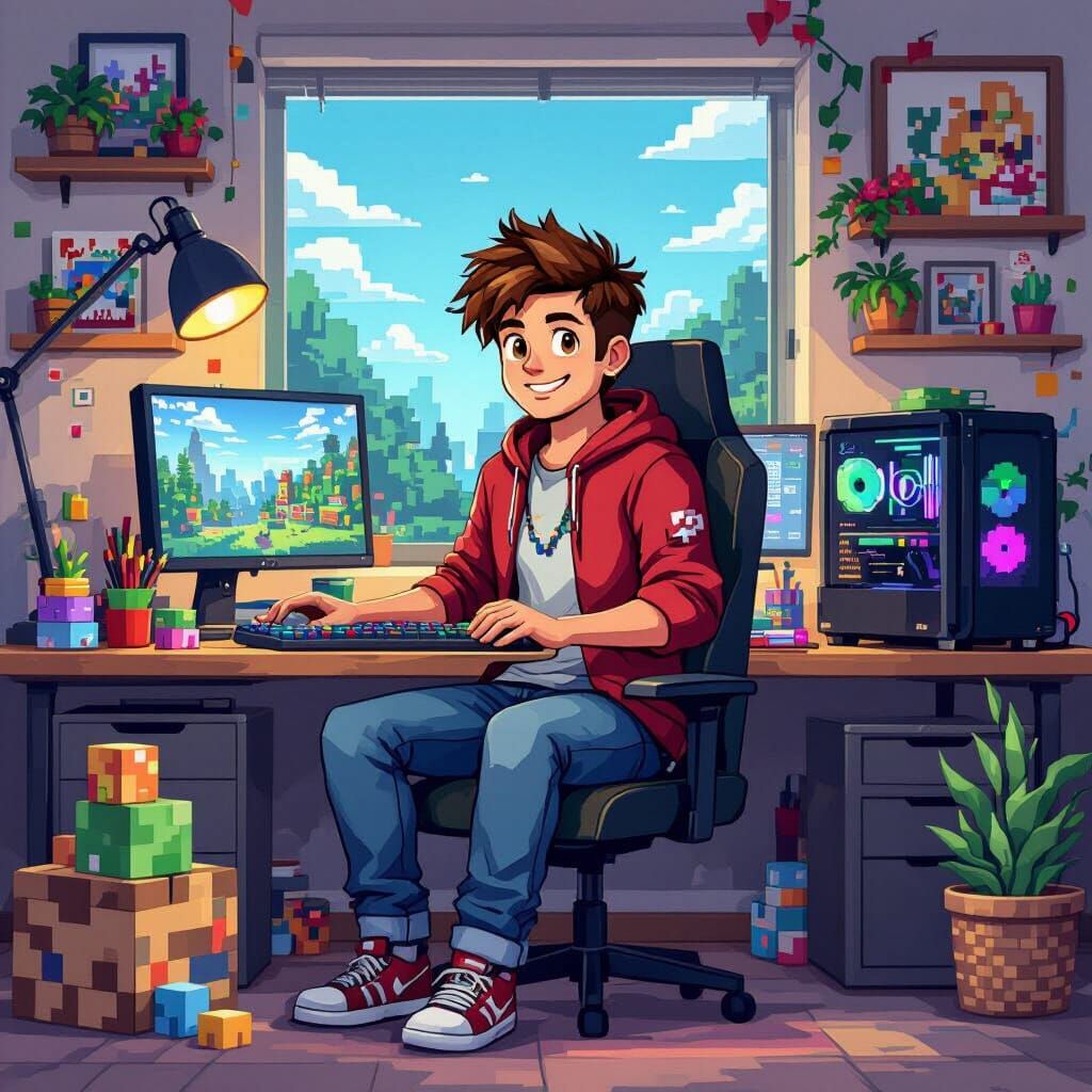 Minecraft YouTuber's Pixelated Gaming Setup
