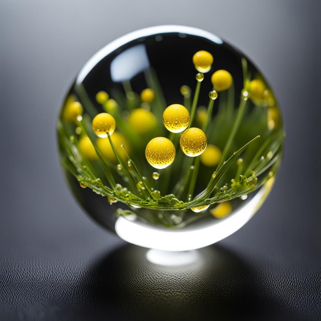 Glass Orb with Yellow Dew Drops