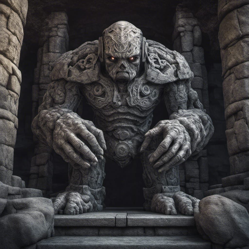 Stone Golem with Portal Chest in HDR