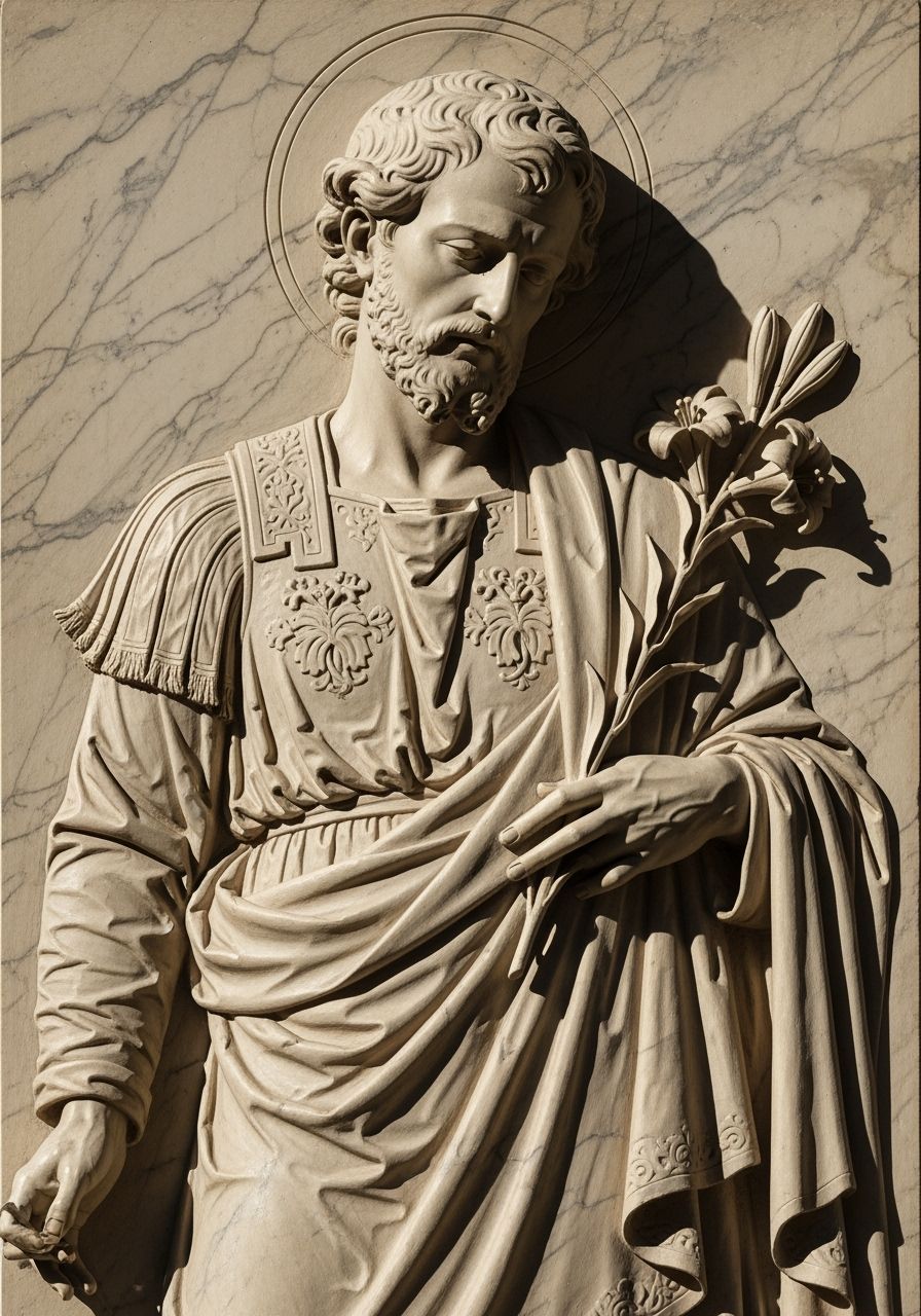 Roman Sculpture of Saint Joseph Holding Lily