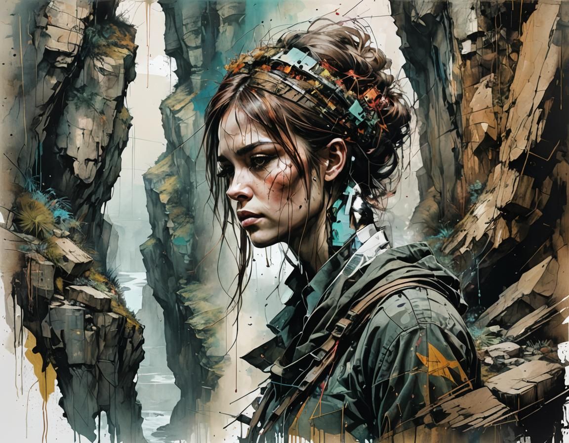 Surreal Cliff Chasm Bridge in Post-Impressionistic Style