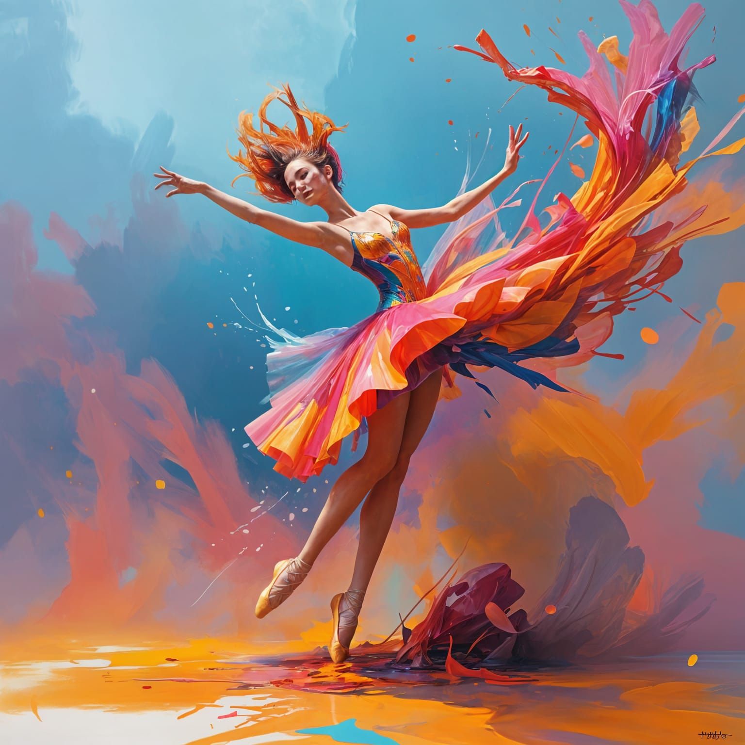 Liquid Ballerina Splashing Vibrant Paint Colors