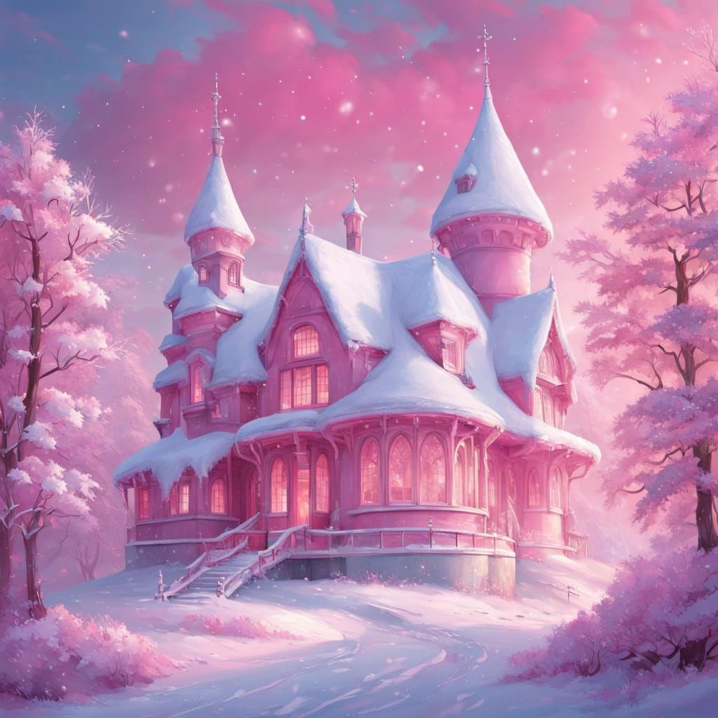 Whimsical Pink Igloo in Snowy Winter Wonderland