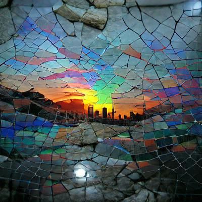 Cracked Glass Mosaic Rainbow Sunset Art