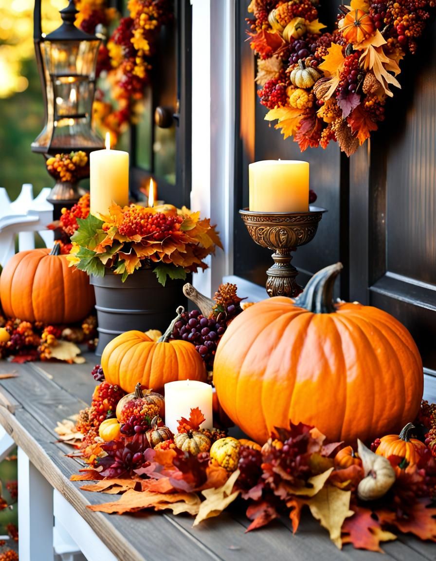 Fall Harvest Decorations by the Porch