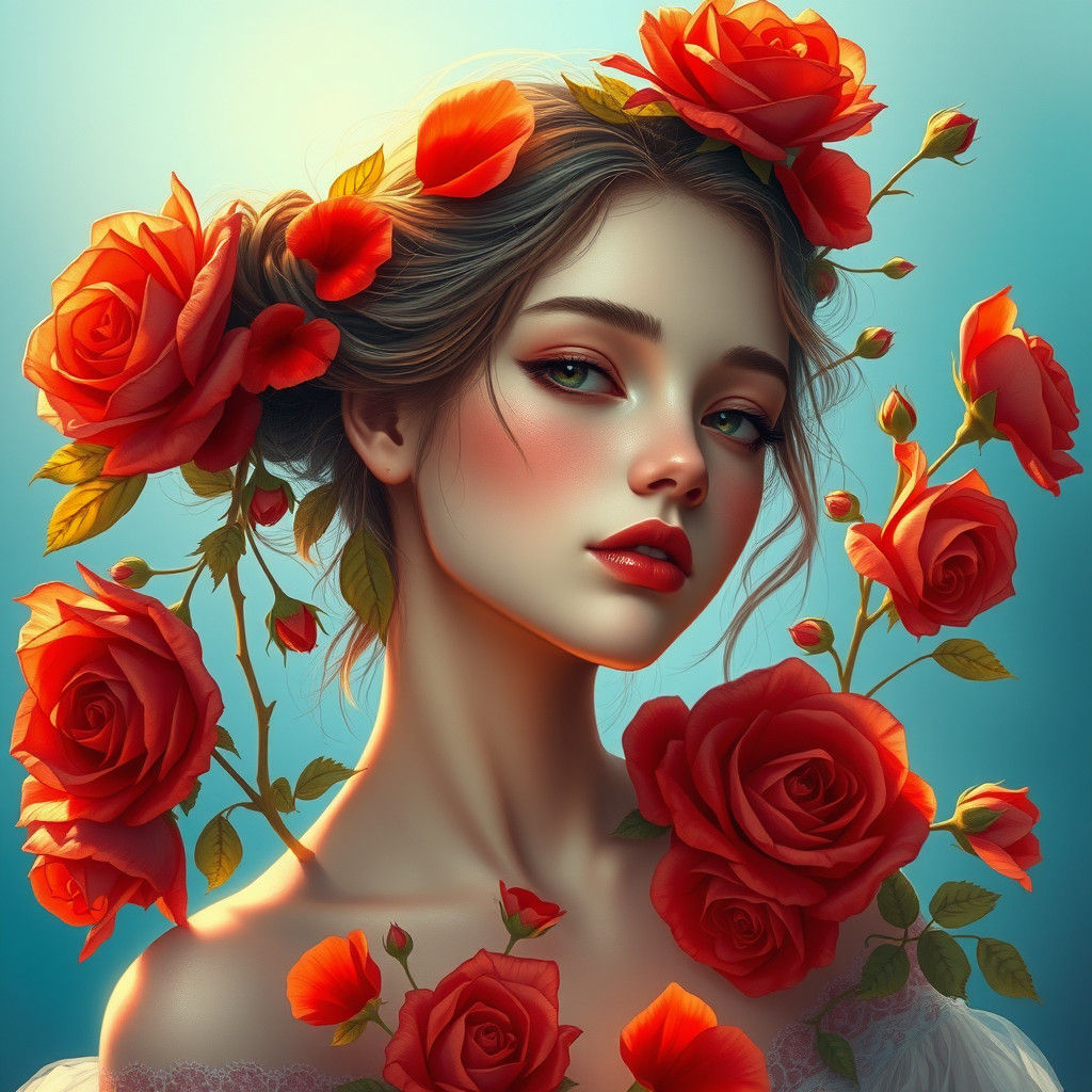 Ethereal Flower Girl Portrait with Roses