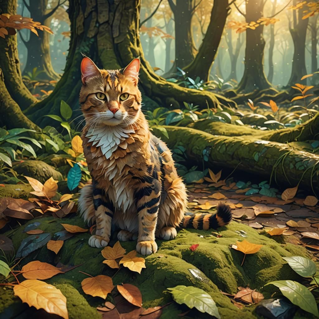 Leaf Cat in Enchanted Forest Concept Art
