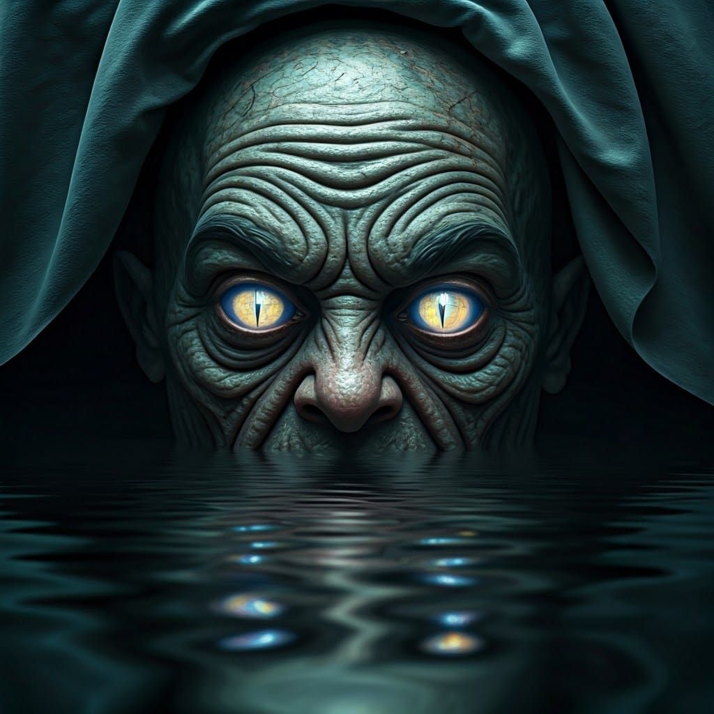 Grotesque Merman Demon Lurking in Darkness