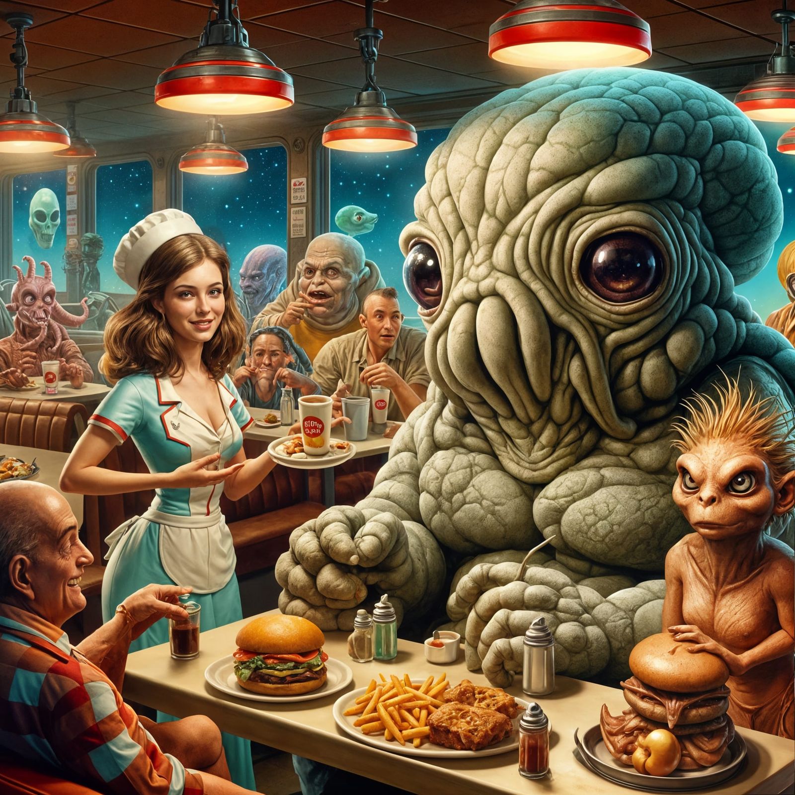 Alien Diner in Fantasy Comic Art Style