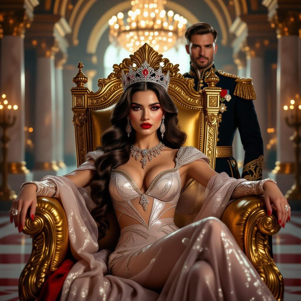 Charismatic Female King on Golden Throne