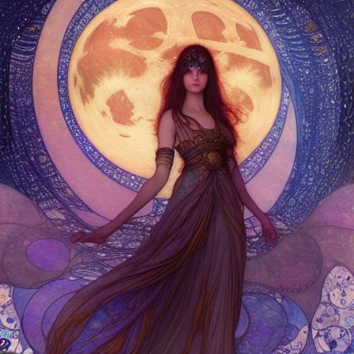 Ethereal Woman Dancing Under the Moon
