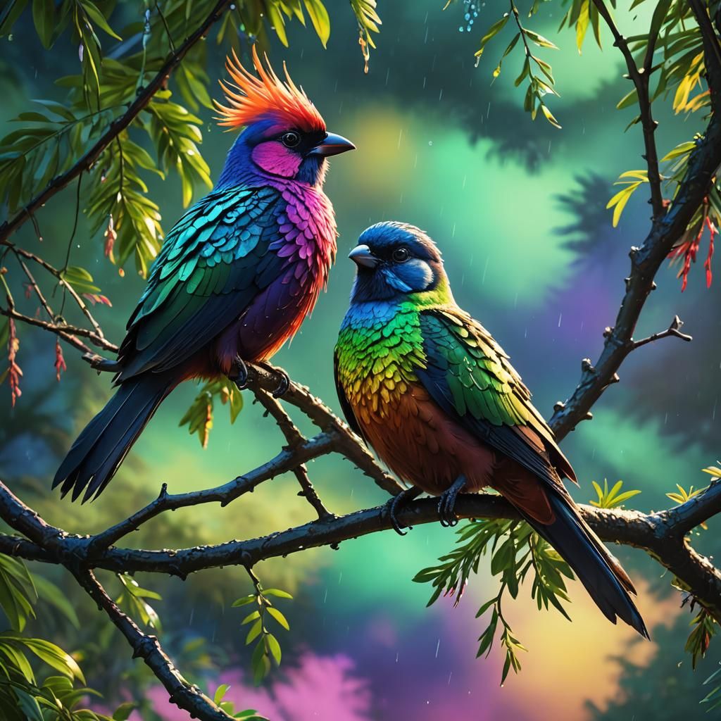 Majestic Bird with Iridescent Feathers in Splash Art Style
