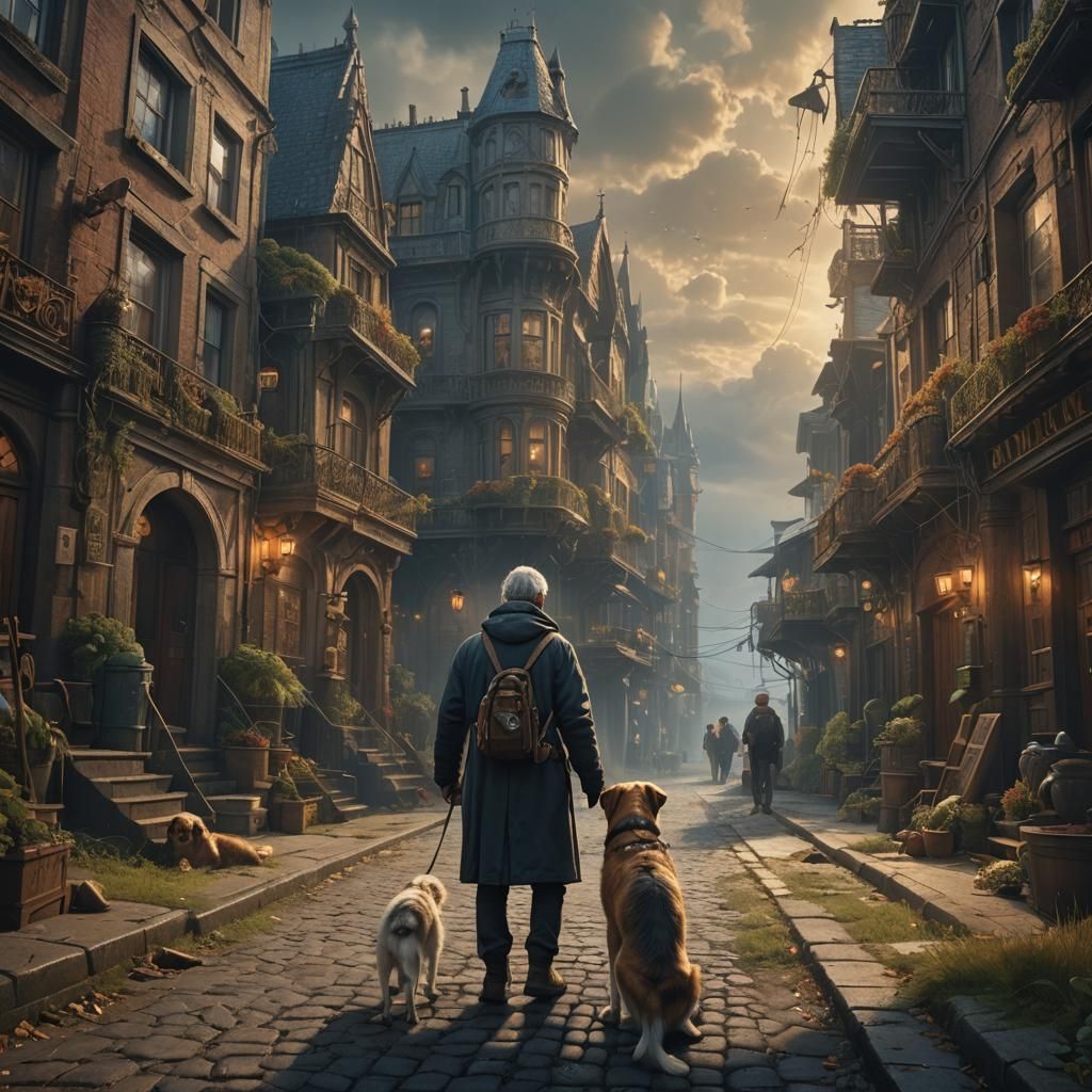 Loyal Dog's Emotional Reunion: Digital Matte Painting