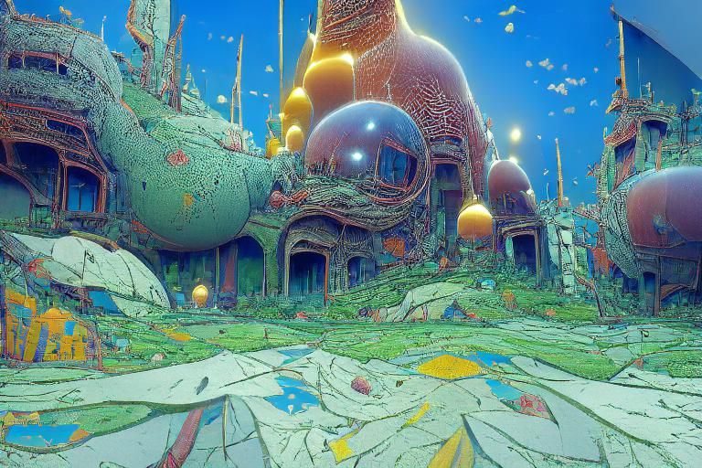 Cosmic Garden City: Digital Art in Expressionist Style