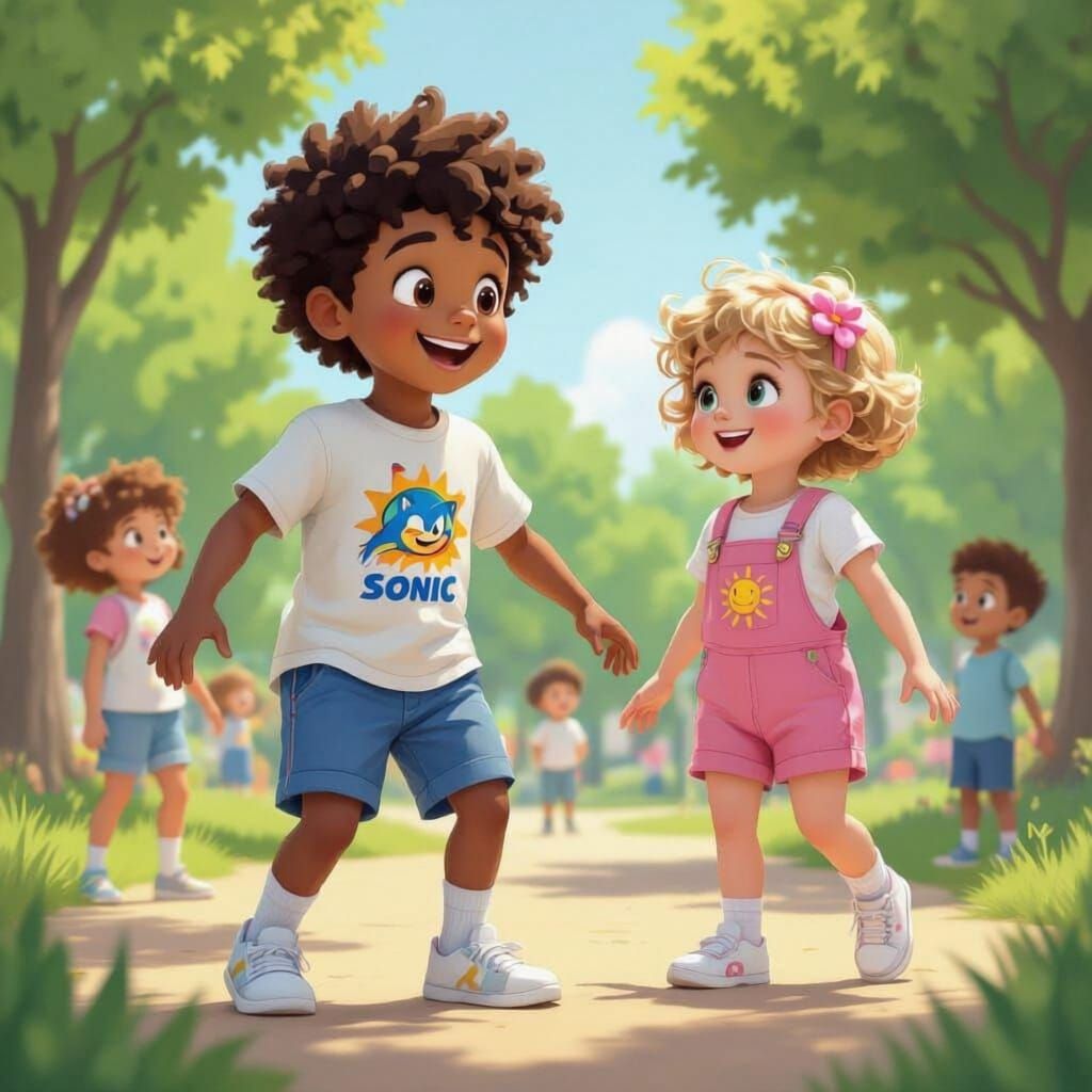 Happy Boy in Sonic Shirt Playing at Park